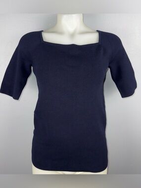Talbots Square-Neck Elbow-Sleeve Sweater Topper Women’s S Navy Blue Classic